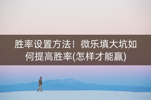 胜率设置方法！微乐填大坑如何提高胜率(怎样才能赢)