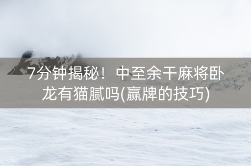 7分钟揭秘！中至余干麻将卧龙有猫腻吗(赢牌的技巧)