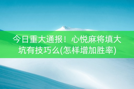 今日重大通报！心悦麻将填大坑有技巧么(怎样增加胜率)