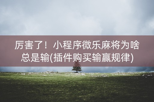 厉害了！小程序微乐麻将为啥总是输(插件购买输赢规律)