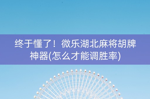 终于懂了！微乐湖北麻将胡牌神器(怎么才能调胜率)