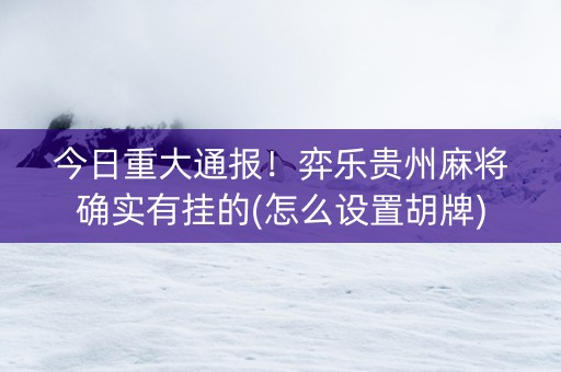 今日重大通报！弈乐贵州麻将确实有挂的(怎么设置胡牌)