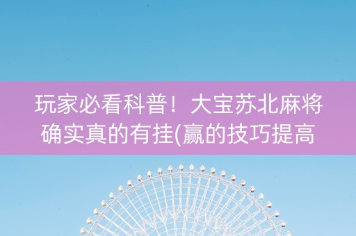 玩家必看科普！大宝苏北麻将确实真的有挂(赢的技巧提高胜率)