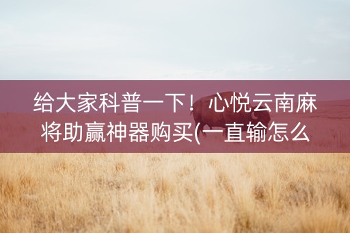 给大家科普一下！心悦云南麻将助赢神器购买(一直输怎么办)