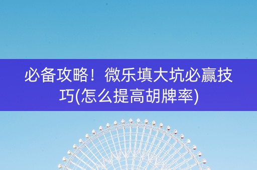 必备攻略！微乐填大坑必赢技巧(怎么提高胡牌率)