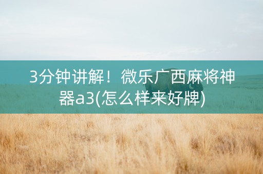 3分钟讲解！微乐广西麻将神器a3(怎么样来好牌)