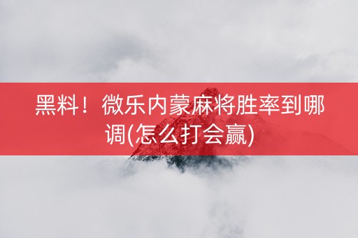 黑料！微乐内蒙麻将胜率到哪调(怎么打会赢)