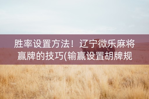 胜率设置方法！辽宁微乐麻将赢牌的技巧(输赢设置胡牌规律)