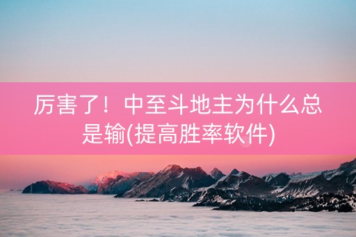 厉害了！中至斗地主为什么总是输(提高胜率软件)