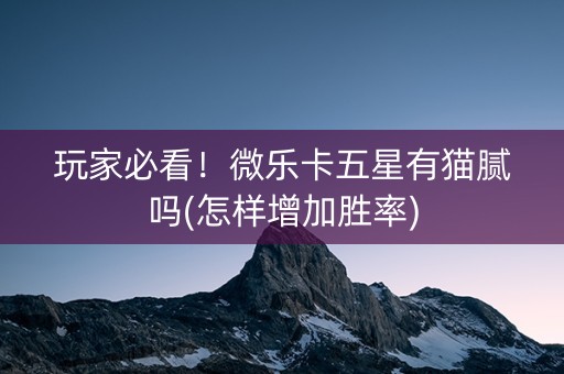 玩家必看！微乐卡五星有猫腻吗(怎样增加胜率)