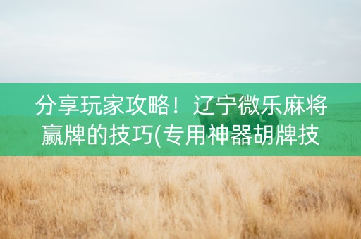 分享玩家攻略！辽宁微乐麻将赢牌的技巧(专用神器胡牌技巧)