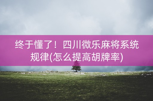 终于懂了！四川微乐麻将系统规律(怎么提高胡牌率)