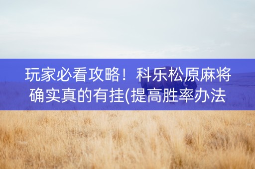 玩家必看攻略！科乐松原麻将确实真的有挂(提高胜率办法)