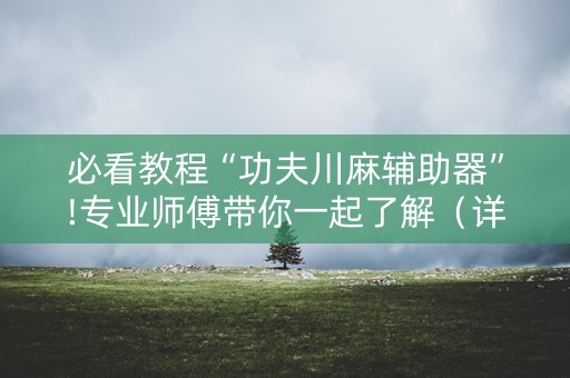 必看教程“功夫川麻辅助器”!专业师傅带你一起了解（详细教程）-抖音
