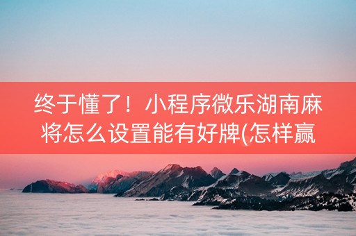 终于懂了！小程序微乐湖南麻将怎么设置能有好牌(怎样赢的几率大)