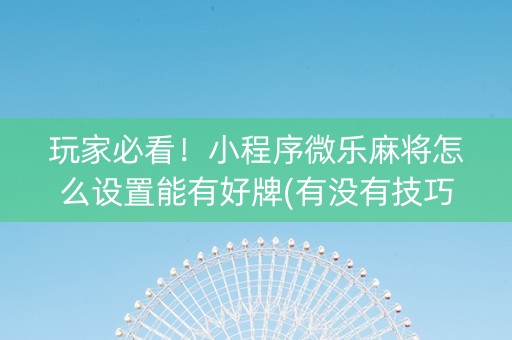 玩家必看！小程序微乐麻将怎么设置能有好牌(有没有技巧)