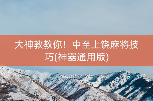 大神教教你！中至上饶麻将技巧(神器通用版)