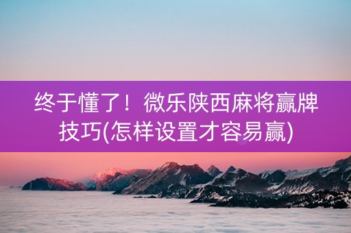 终于懂了！微乐陕西麻将赢牌技巧(怎样设置才容易赢)