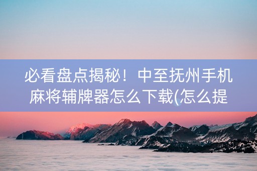 必看盘点揭秘！中至抚州手机麻将辅牌器怎么下载(怎么提高好牌率)