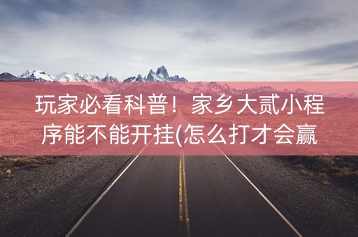 玩家必看科普！家乡大贰小程序能不能开挂(怎么打才会赢)