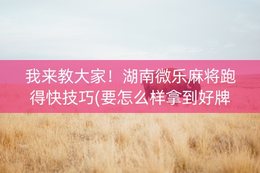 我来教大家！湖南微乐麻将跑得快技巧(要怎么样拿到好牌)