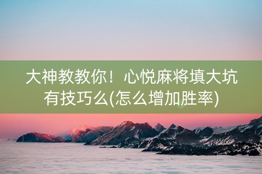 大神教教你！心悦麻将填大坑有技巧么(怎么增加胜率)