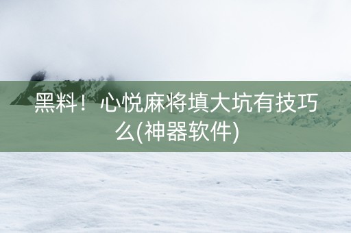 黑料！心悦麻将填大坑有技巧么(神器软件)