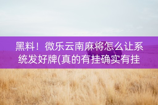 黑料！微乐云南麻将怎么让系统发好牌(真的有挂确实有挂)