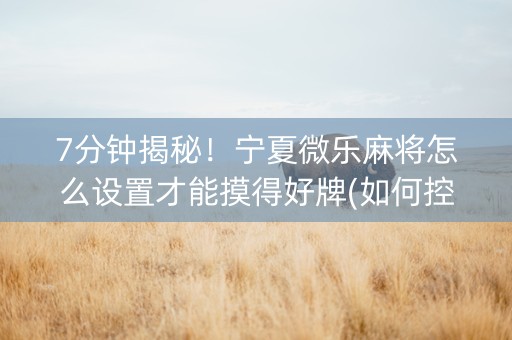 7分钟揭秘！宁夏微乐麻将怎么设置才能摸得好牌(如何控制输赢)