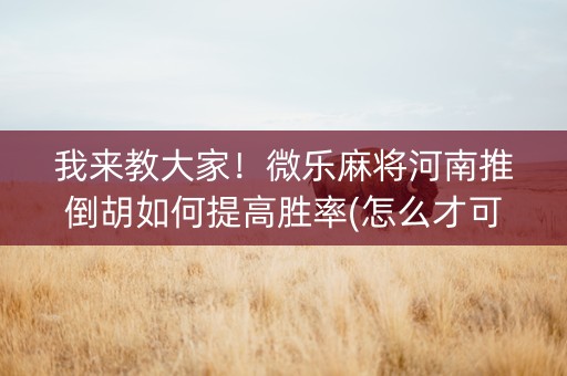 我来教大家！微乐麻将河南推倒胡如何提高胜率(怎么才可以赢)