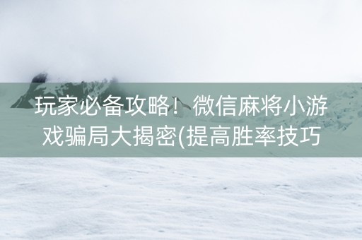 玩家必备攻略！微信麻将小游戏骗局大揭密(提高胜率技巧)
