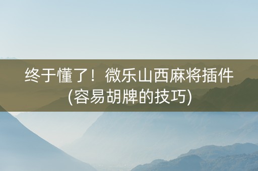 终于懂了！微乐山西麻将插件(容易胡牌的技巧)