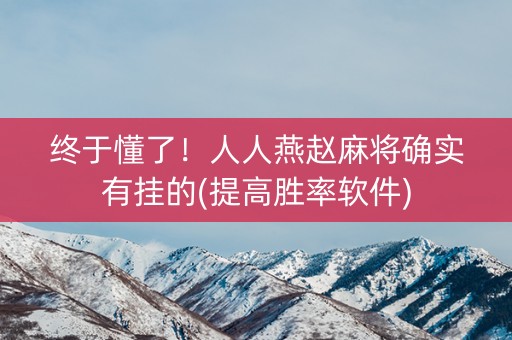 终于懂了！人人燕赵麻将确实有挂的(提高胜率软件)