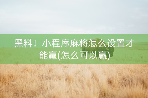 黑料！小程序麻将怎么设置才能赢(怎么可以赢)