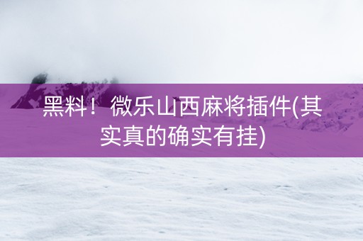 黑料！微乐山西麻将插件(其实真的确实有挂)