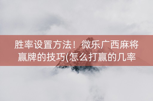 胜率设置方法！微乐广西麻将赢牌的技巧(怎么打赢的几率大)