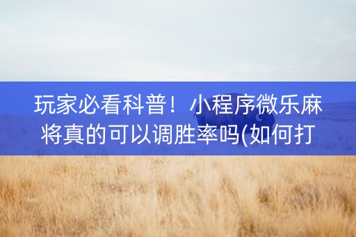 玩家必看科普！小程序微乐麻将真的可以调胜率吗(如何打赢有插件吗)