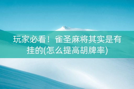 玩家必看！雀圣麻将其实是有挂的(怎么提高胡牌率)