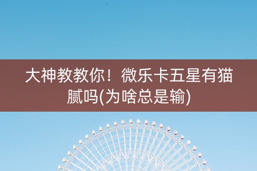 大神教教你！微乐卡五星有猫腻吗(为啥总是输)