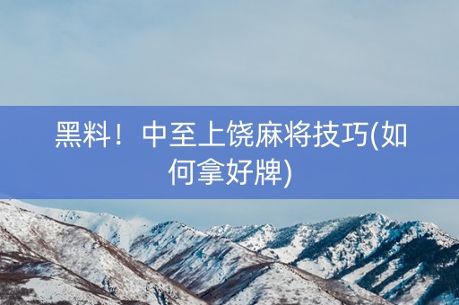 黑料！中至上饶麻将技巧(如何拿好牌)