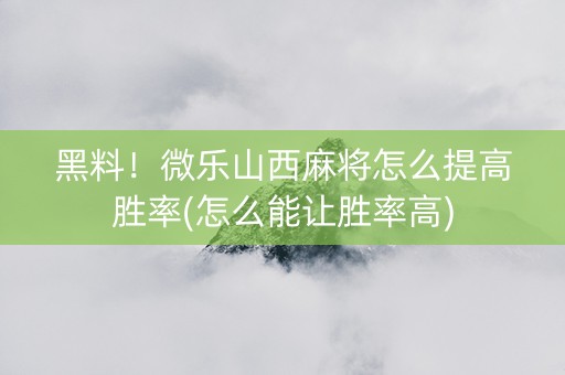 黑料！微乐山西麻将怎么提高胜率(怎么能让胜率高)