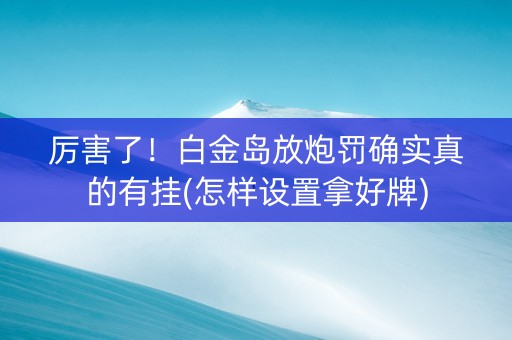 厉害了！白金岛放炮罚确实真的有挂(怎样设置拿好牌)
