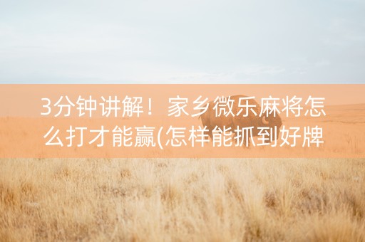 3分钟讲解！家乡微乐麻将怎么打才能赢(怎样能抓到好牌)