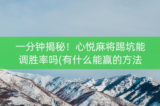 一分钟揭秘！心悦麻将踢坑能调胜率吗(有什么能赢的方法)