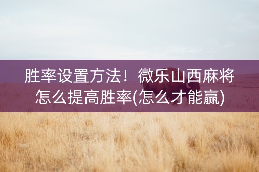 胜率设置方法！微乐山西麻将怎么提高胜率(怎么才能赢)