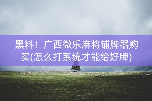 黑料！广西微乐麻将铺牌器购买(怎么打系统才能给好牌)
