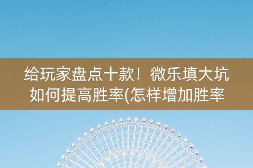 给玩家盘点十款！微乐填大坑如何提高胜率(怎样增加胜率)