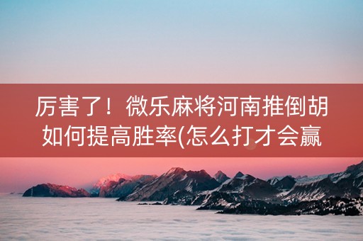 厉害了！微乐麻将河南推倒胡如何提高胜率(怎么打才会赢)