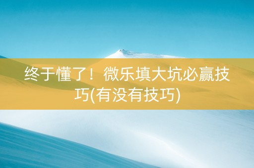 终于懂了！微乐填大坑必赢技巧(有没有技巧)
