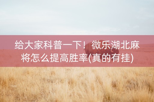 给大家科普一下！微乐湖北麻将怎么提高胜率(真的有挂)